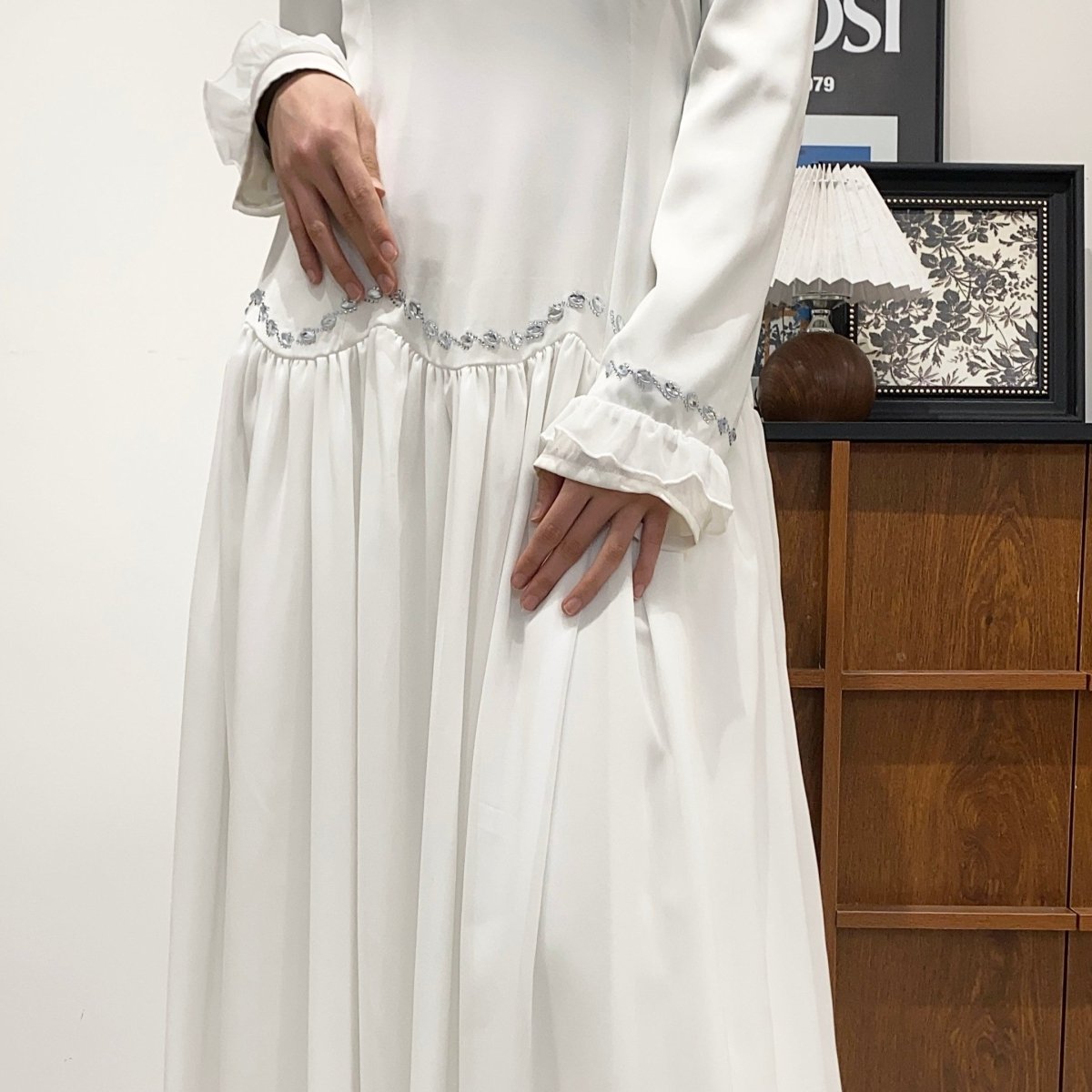 Crystal Waist Chain Dress with Ruffle Cuffs(MS306) - Mariam's Collection