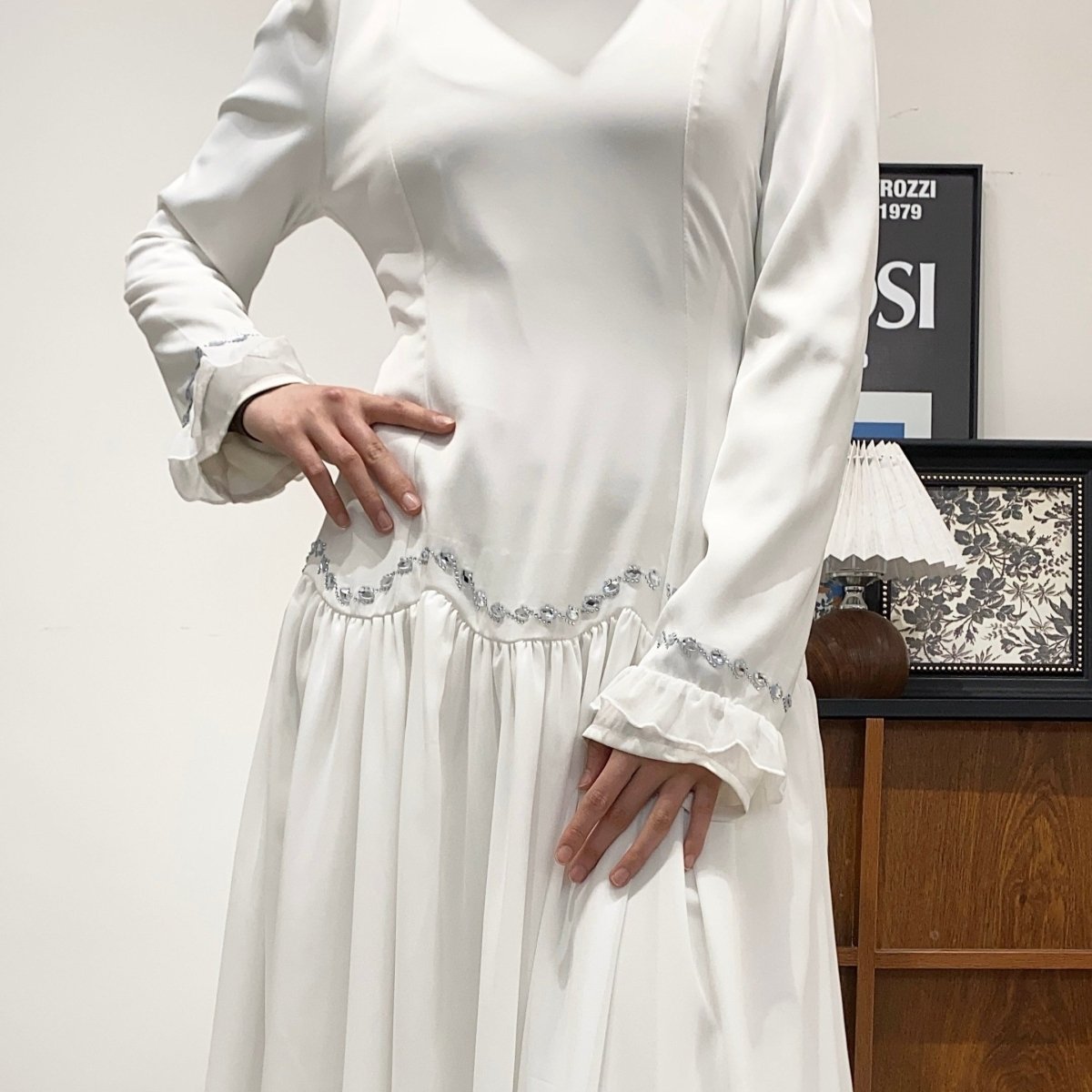Crystal Waist Chain Dress with Ruffle Cuffs(MS306) - Mariam's Collection