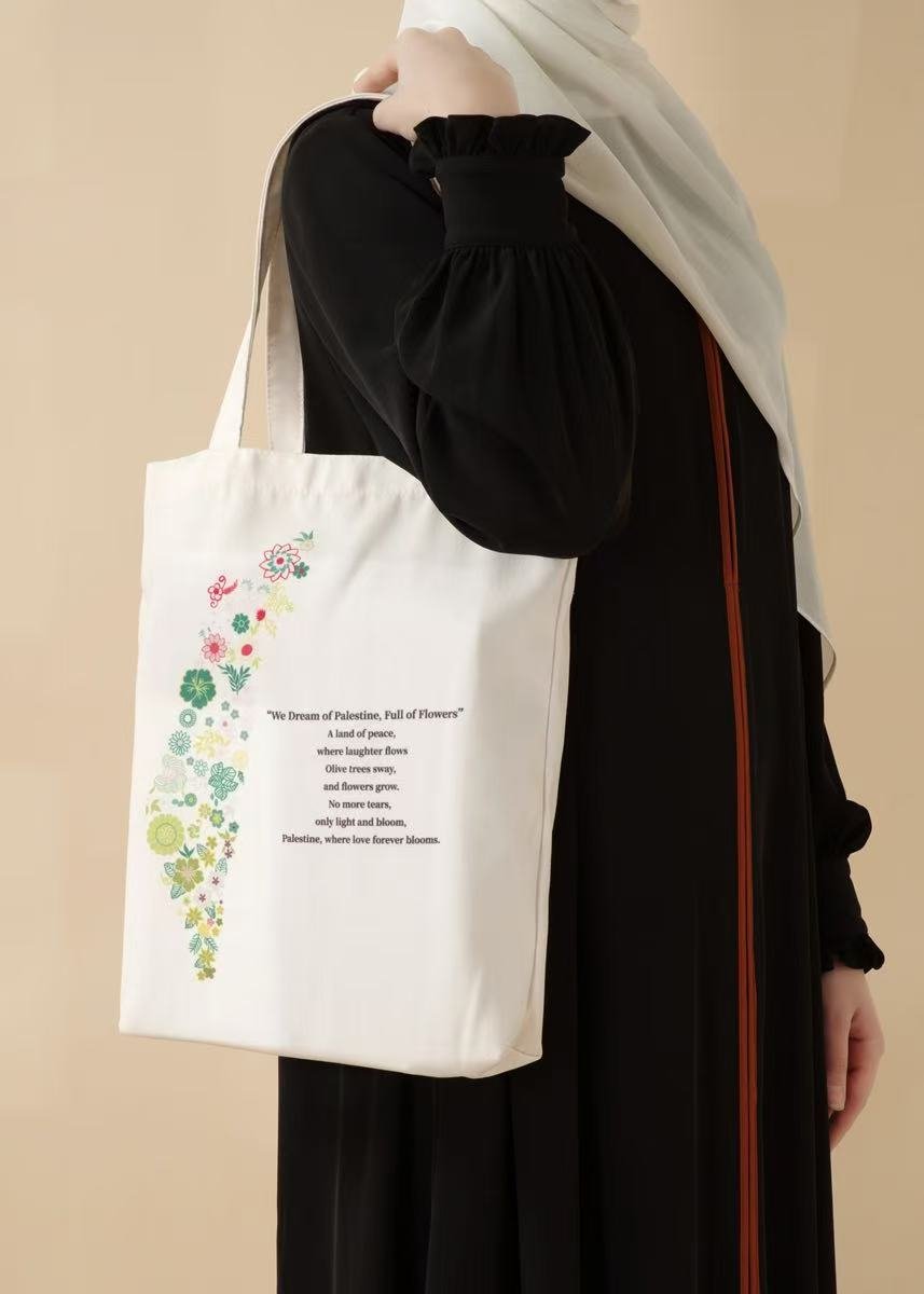 Abaya With Palestinian Embroidery & Floral Palestine Tote