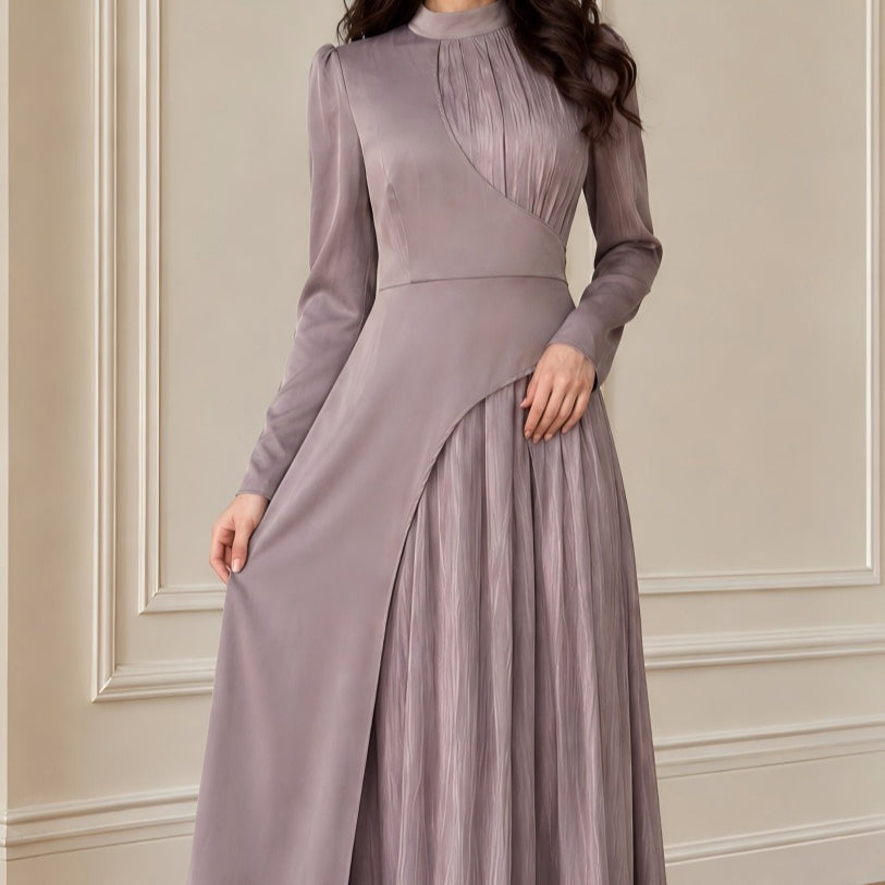 Colour-Block Pleated Maxi Dress(MS504)