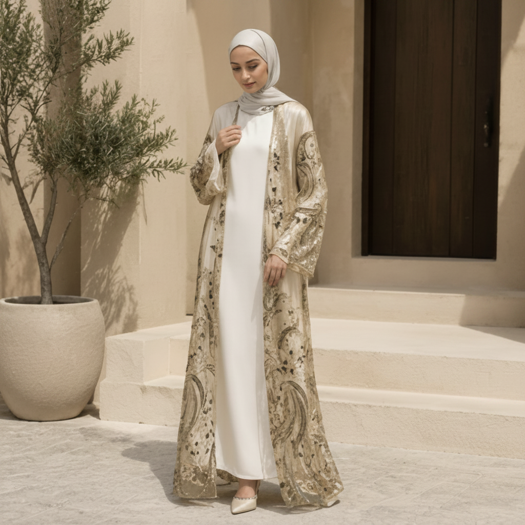 Luxury Hand-Beaded Sequin Embroidered Open Abaya for Eid & Wedding Occasions (MOA305)