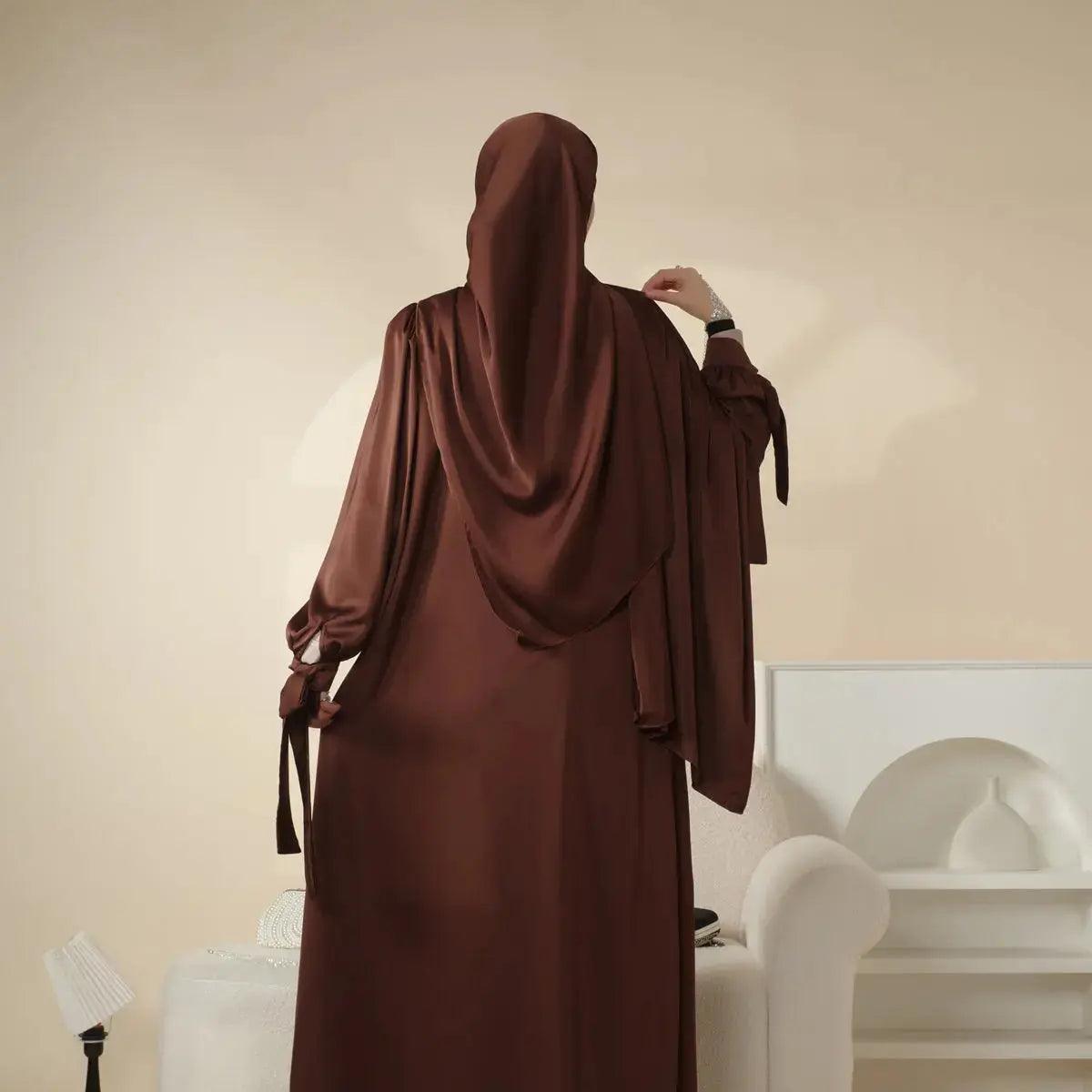 MOA026 Bow Tie Sleeve Diamond Satin Abaya Set 4-piece Mariam's Collection