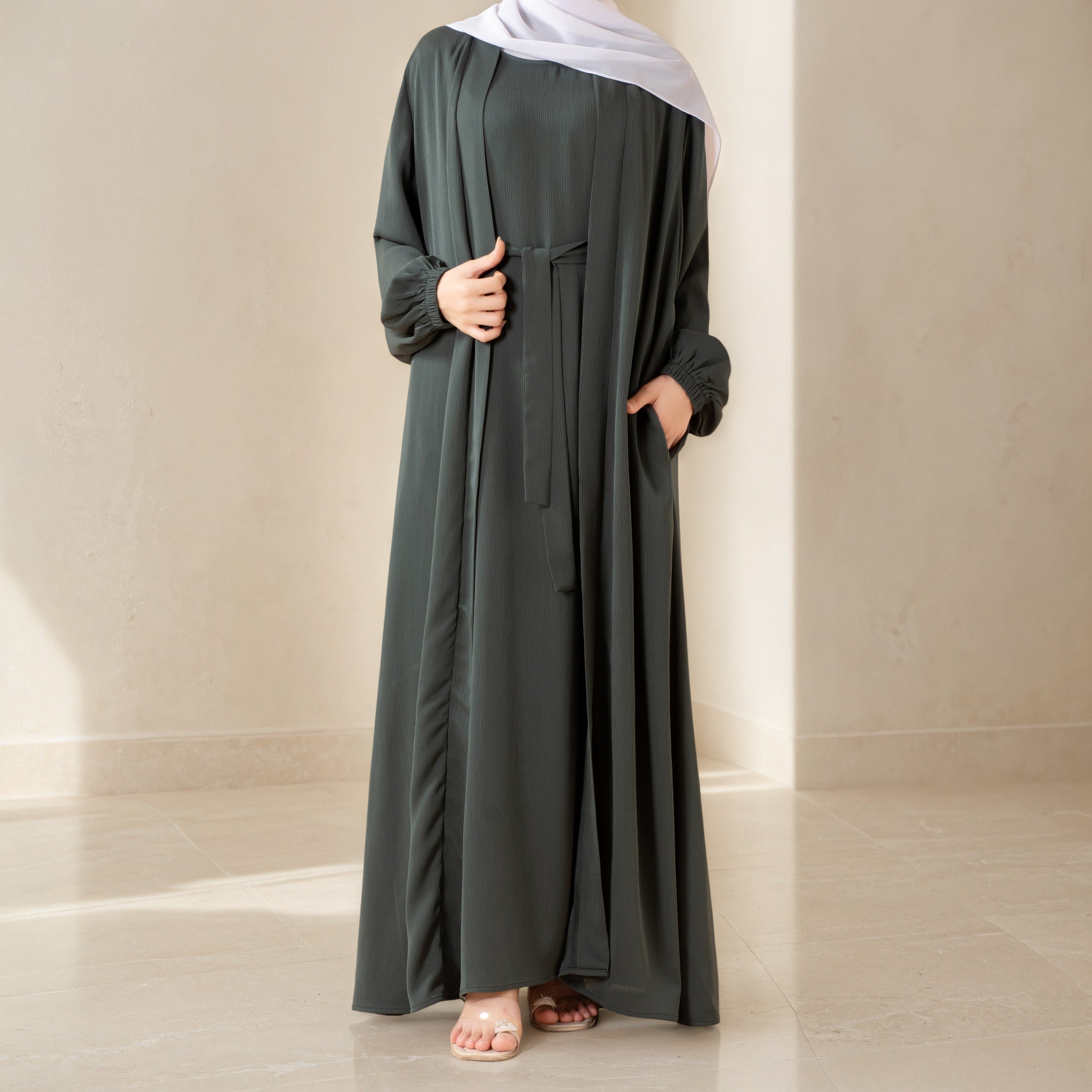 Premium Nida Zoom Open Abaya 3-Piece Set (MOA239)