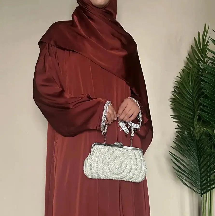 MOA010 Satin Diamond Tassel Abaya Set (Preorder) Mariam's Collection