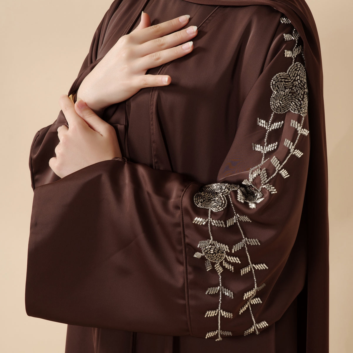 Archive Piece Beaded Rose Embroidery Satin Abaya 2-Piece Set - MP028 (Size M Only)