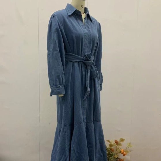 Denim Shirt Dress with Belt(MS330) - Mariam's Collection