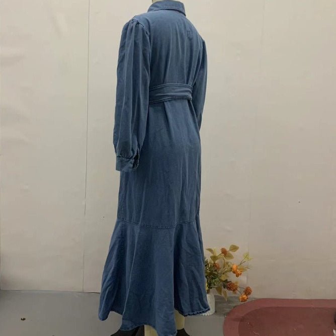 Denim Shirt Dress with Belt(MS330) - Mariam's Collection