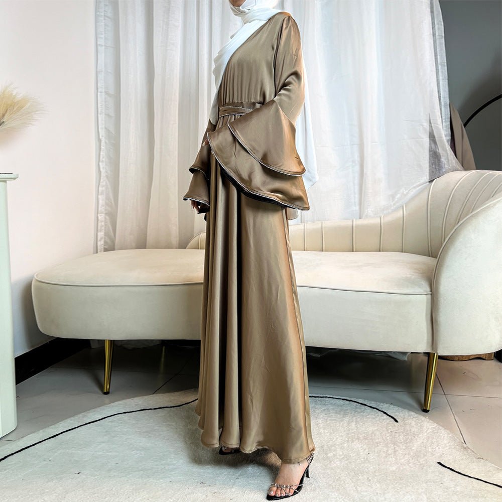 Diamond Modest Bell Sleeve Adjustable Waist Kaftan Dress Abaya with Hijab. (MA169) - Mariam's Collection