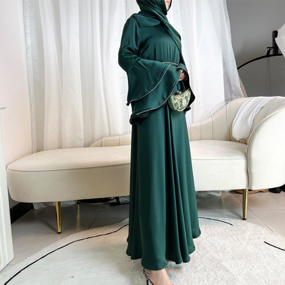 Diamond Modest Bell Sleeve Adjustable Waist Kaftan Dress Abaya with Hijab. (MA169) - Mariam's Collection