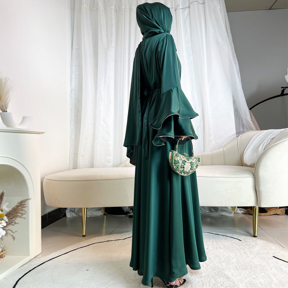 Diamond Modest Bell Sleeve Adjustable Waist Kaftan Dress Abaya with Hijab. (MA169) - Mariam's Collection