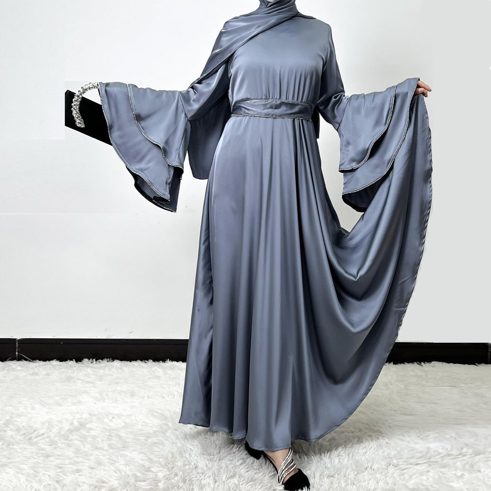 Diamond Modest Bell Sleeve Adjustable Waist Kaftan Dress Abaya with Hijab. (MA169) - Mariam's Collection