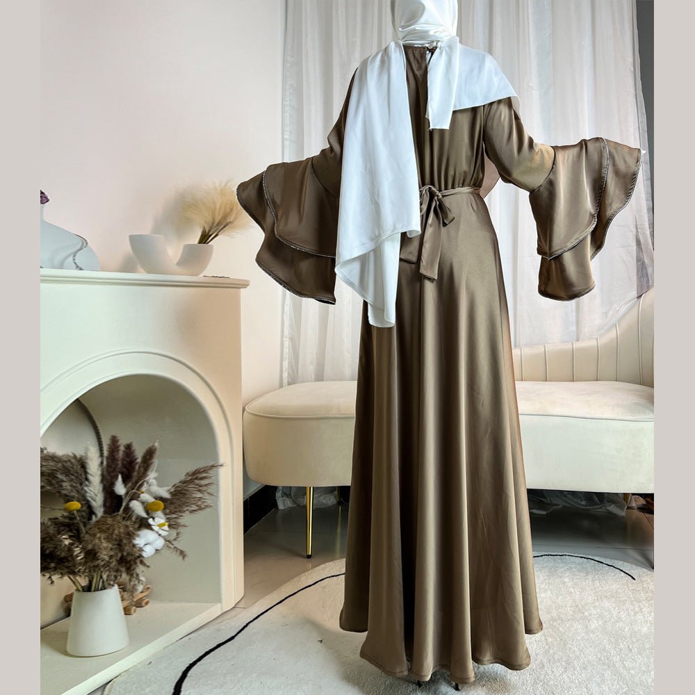Diamond Modest Bell Sleeve Adjustable Waist Kaftan Dress Abaya with Hijab. (MA169) - Mariam's Collection