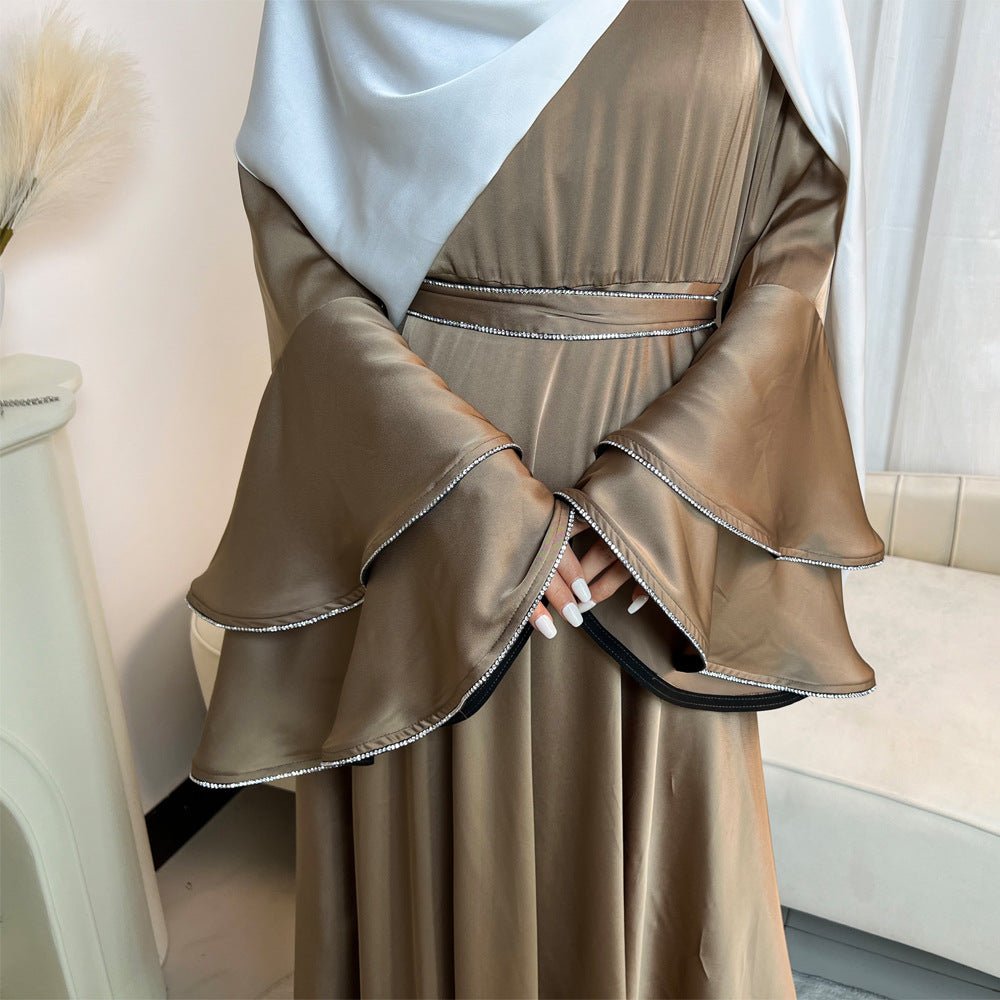 Diamond Modest Bell Sleeve Adjustable Waist Kaftan Dress Abaya with Hijab. (MA169) - Mariam's Collection