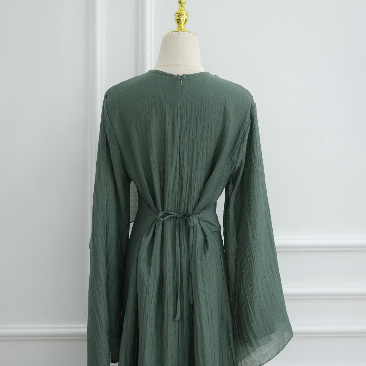 Double - Layer Abaya with Attached Cape | Textured Maxi Dress with Decorative Brooch(MA334) - Mariam's Collection