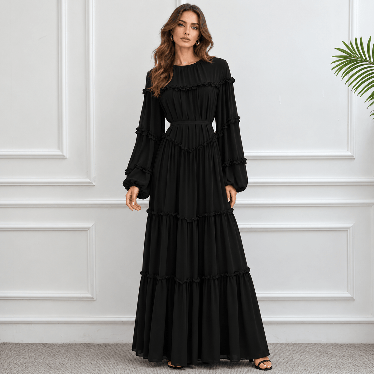 Double-Layer Cake Skirt Modest Dress(MS546) - Mariam's Collection