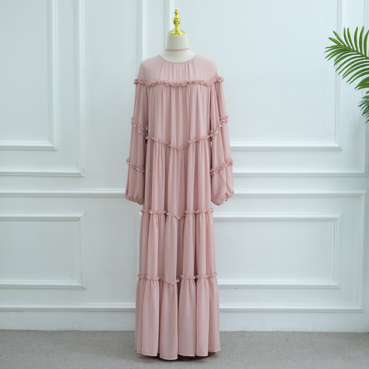 Double-Layer Cake Skirt Modest Dress(MS546) - Mariam's Collection