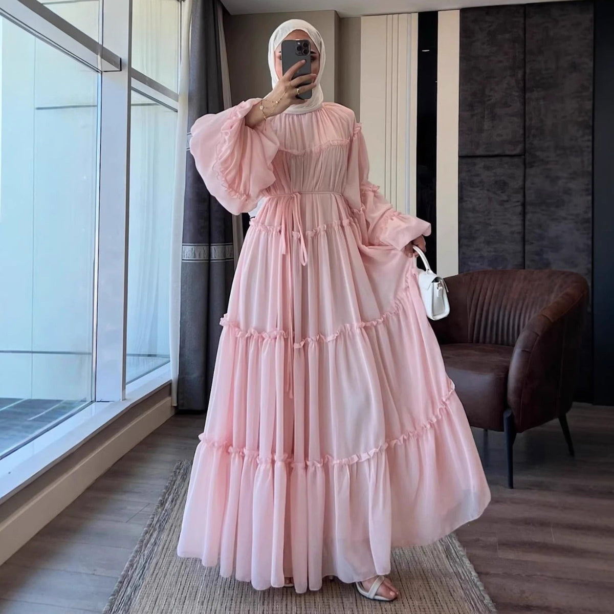 Double-Layer Cake Skirt Modest Dress(MS546) - Mariam's Collection