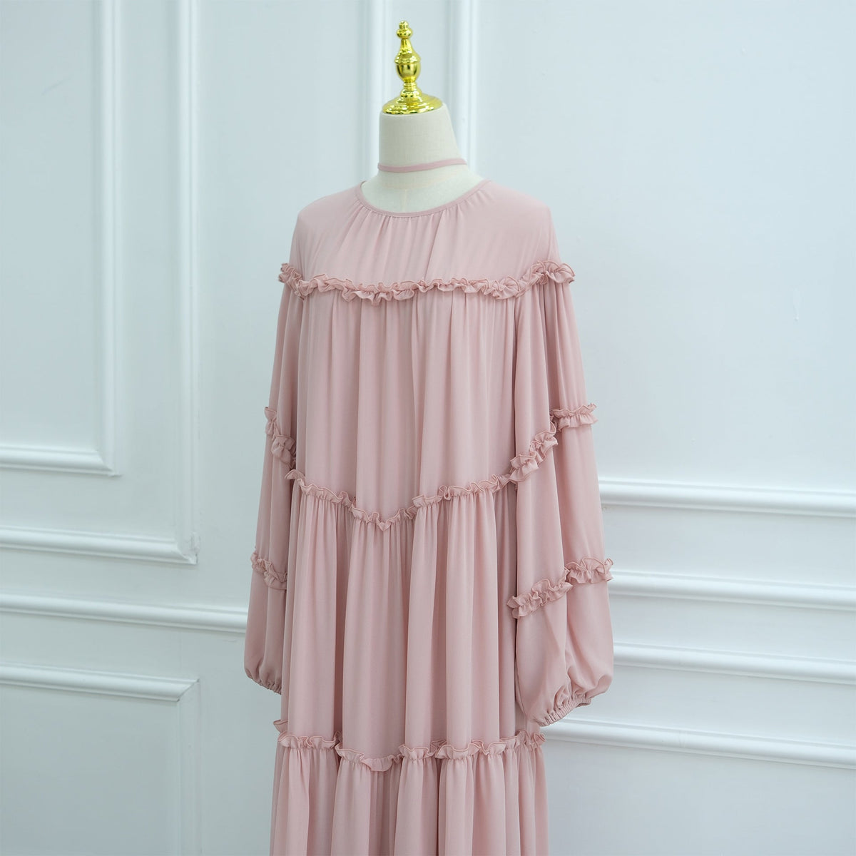Double-Layer Cake Skirt Modest Dress(MS546) - Mariam's Collection