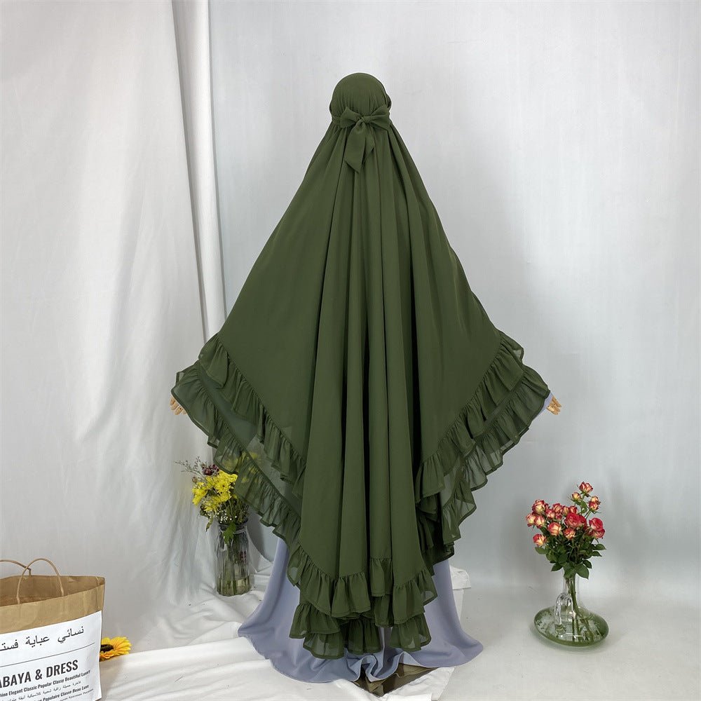 Double Layer Ruffle Trim Khimar(MK032) - Mariam's Collection