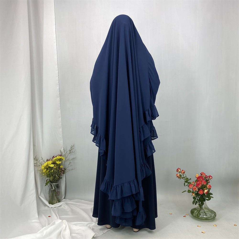 Double Layer Ruffle Trim Khimar(MK032) - Mariam's Collection