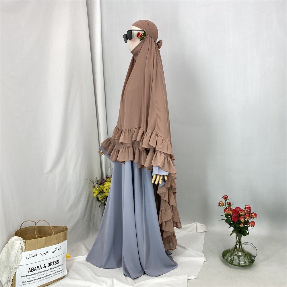 Double Layer Ruffle Trim Khimar(MK032) - Mariam's Collection