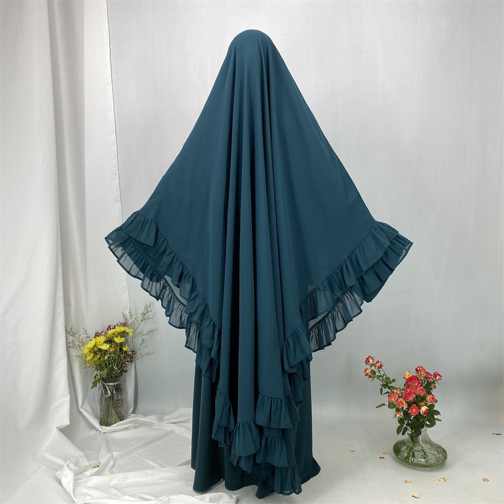 Double Layer Ruffle Trim Khimar(MK032) - Mariam's Collection