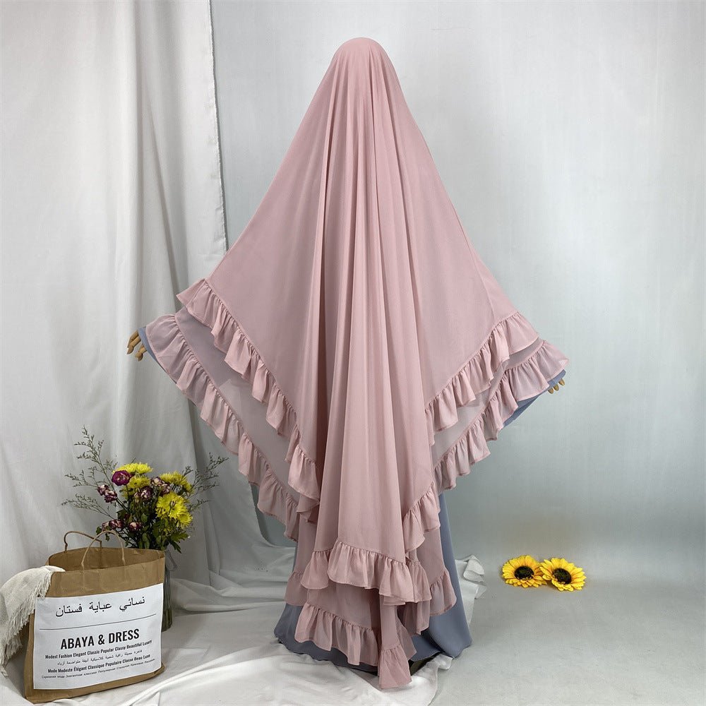 Double Layer Ruffle Trim Khimar(MK032) - Mariam's Collection