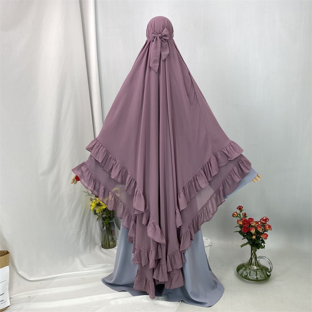 Double Layer Ruffle Trim Khimar(MK032) - Mariam's Collection