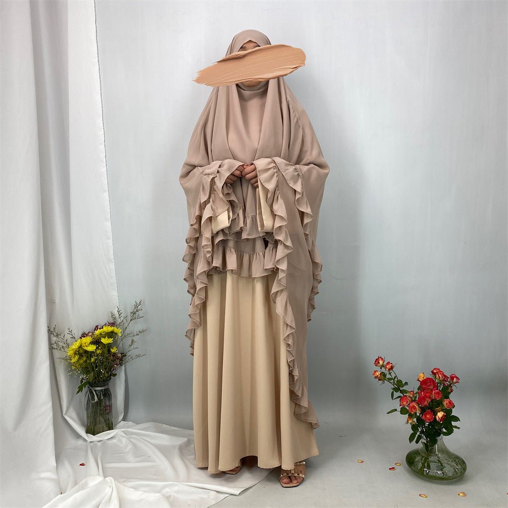 Double Layer Ruffle Trim Khimar(MK032) - Mariam's Collection