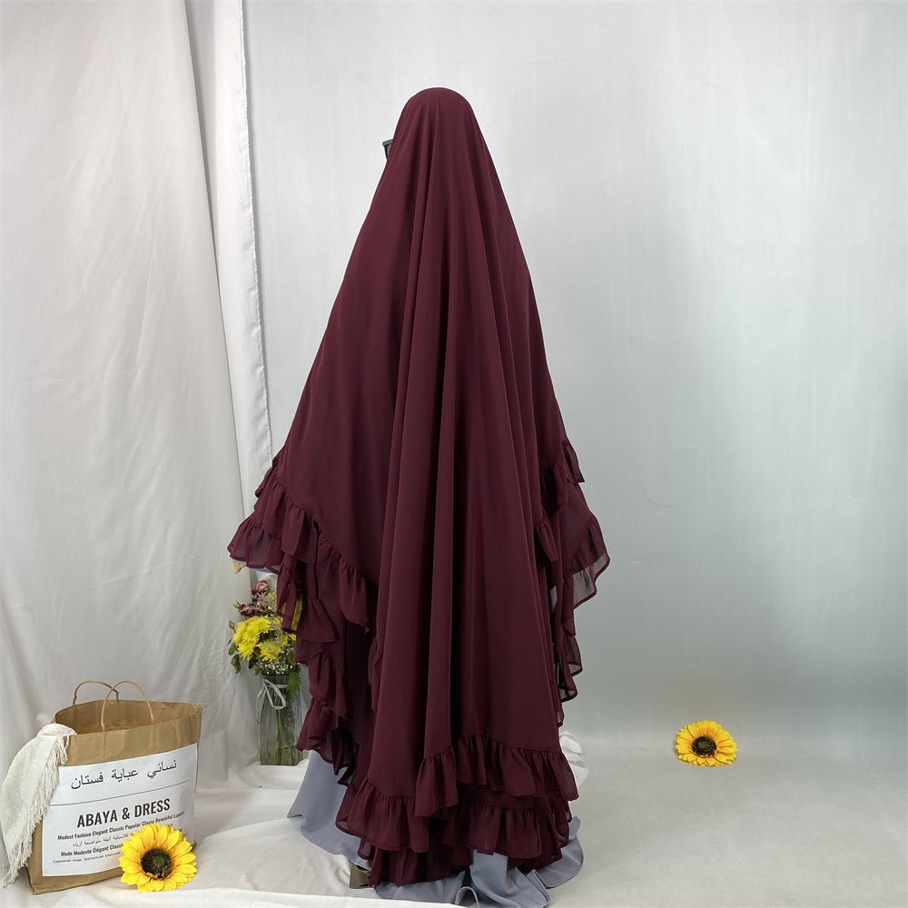 Double Layer Ruffle Trim Khimar(MK032) - Mariam's Collection