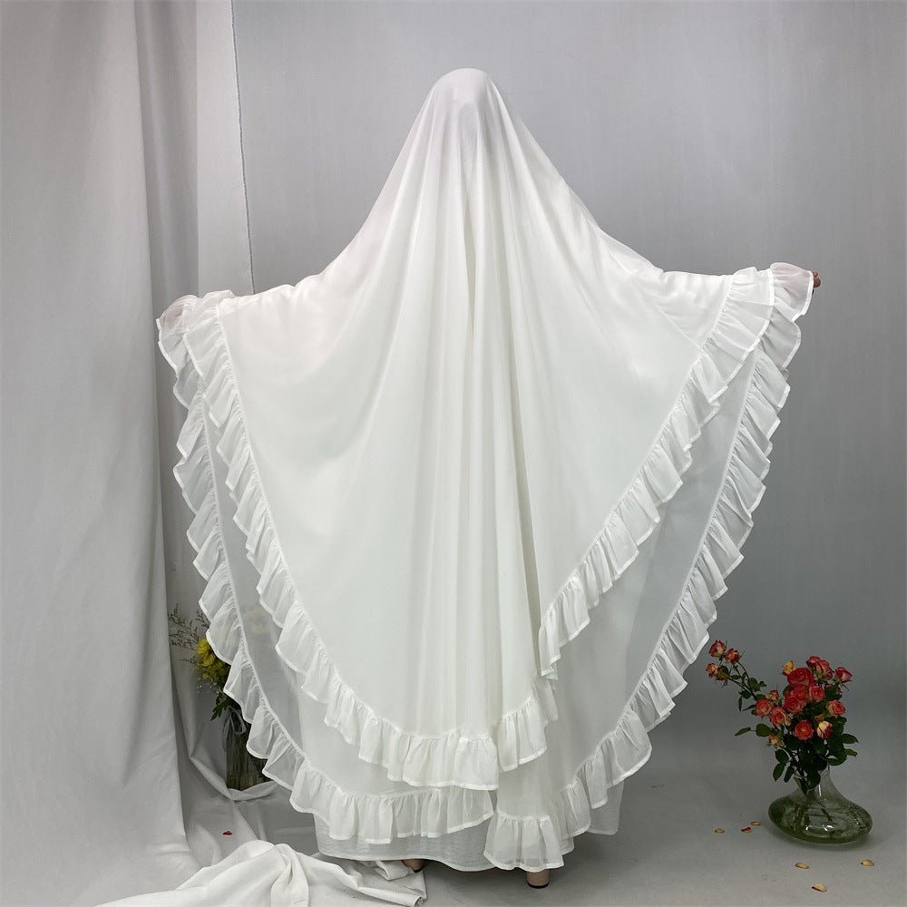 Double Layer Ruffle Trim Khimar(MK032) - Mariam's Collection