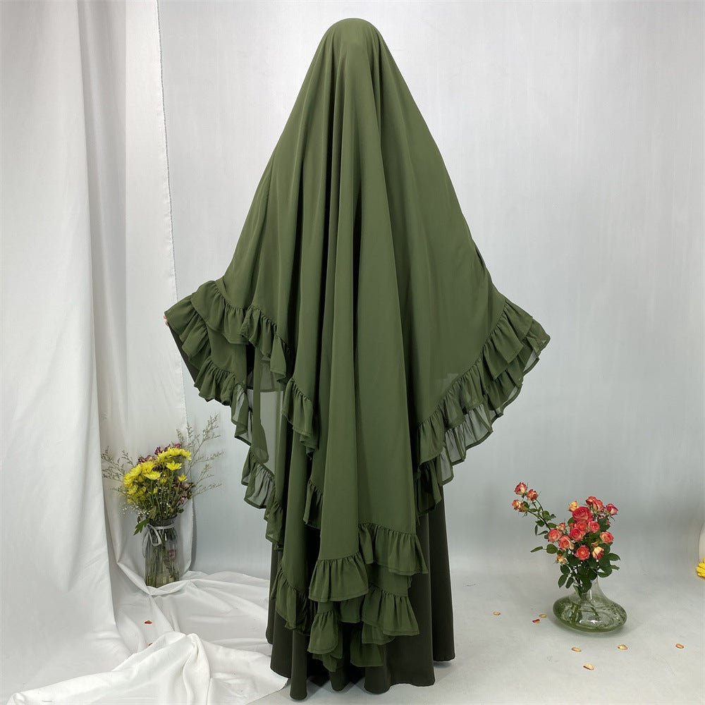 Double Layer Ruffle Trim Khimar(MK032) - Mariam's Collection