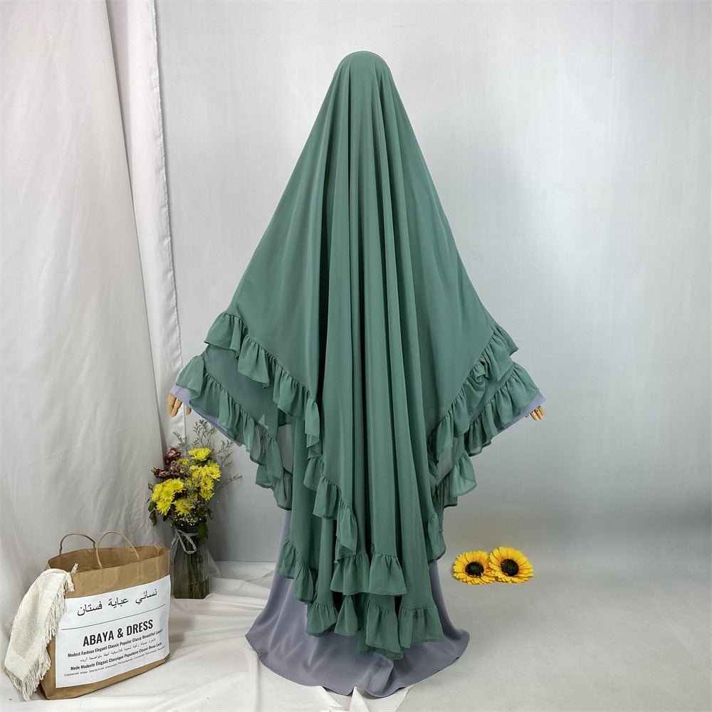 Double Layer Ruffle Trim Khimar(MK032) - Mariam's Collection