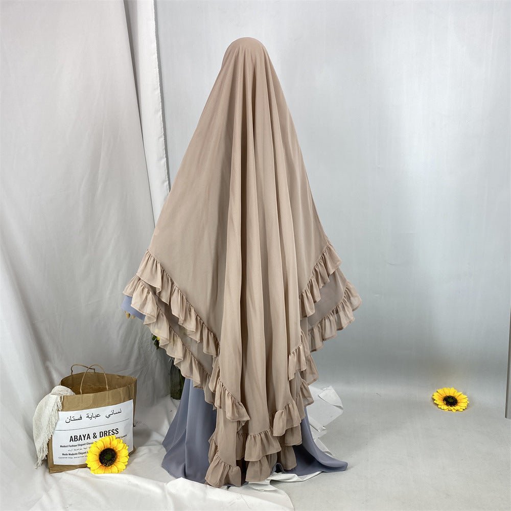 Double Layer Ruffle Trim Khimar(MK032) - Mariam's Collection