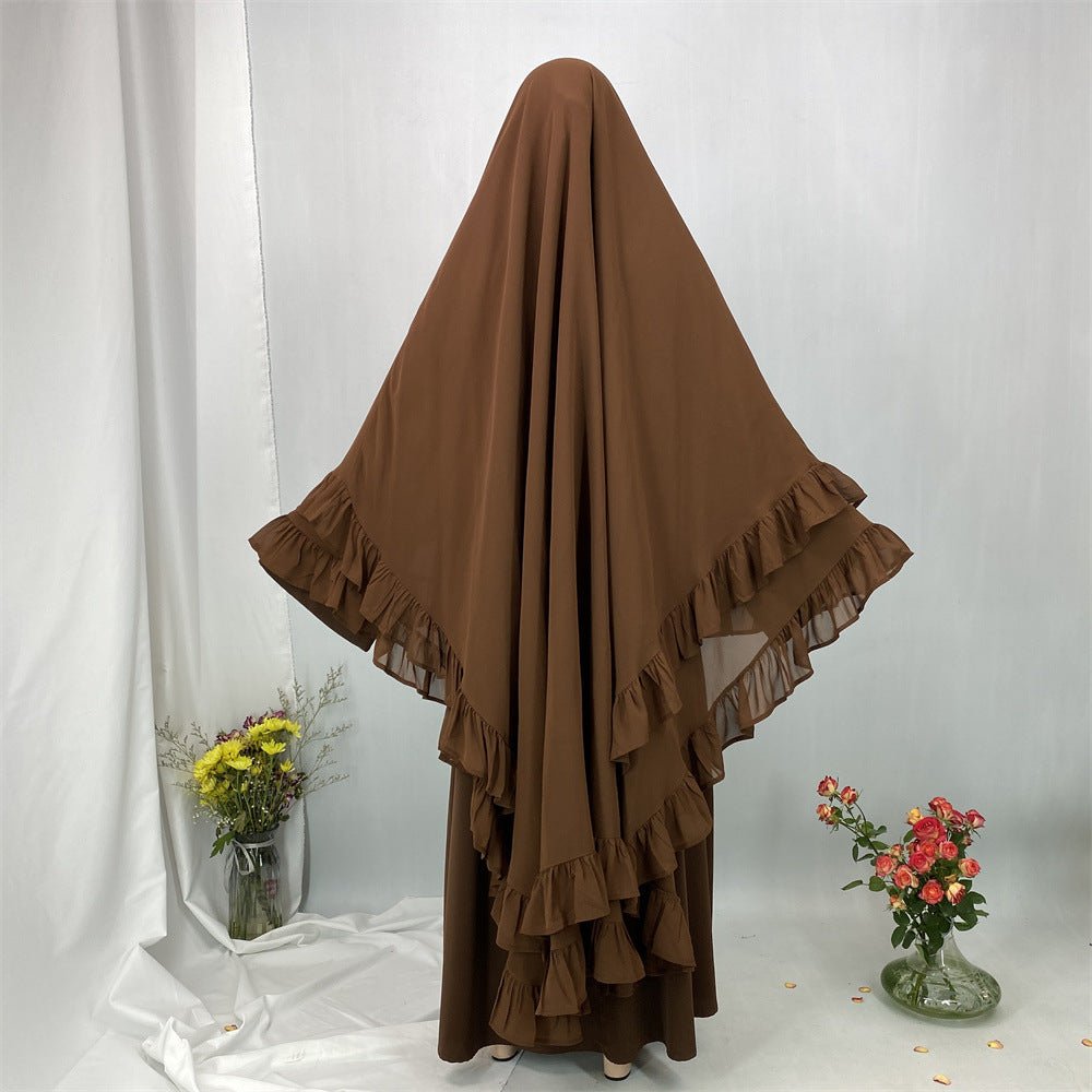 Double Layer Ruffle Trim Khimar(MK032) - Mariam's Collection