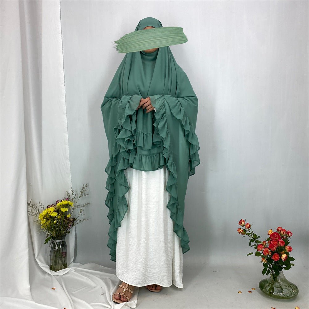 Double Layer Ruffle Trim Khimar(MK032) - Mariam's Collection