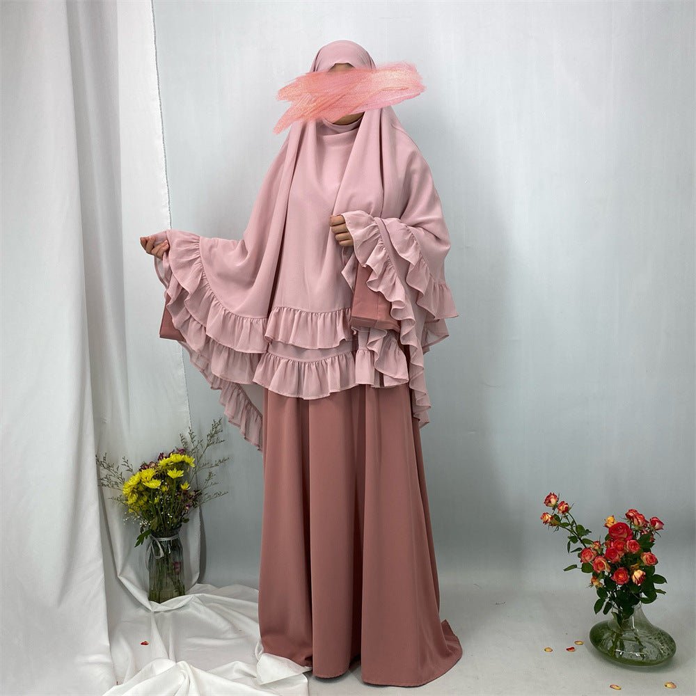 Double Layer Ruffle Trim Khimar(MK032) - Mariam's Collection