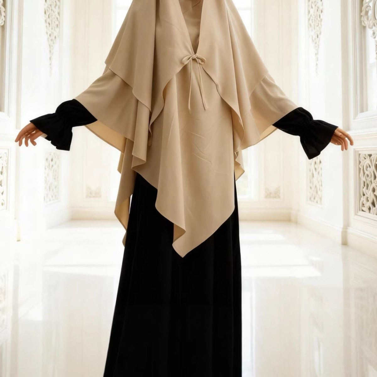 Double Layer Tie - Front Khimar(MK033) - Mariam's Collection