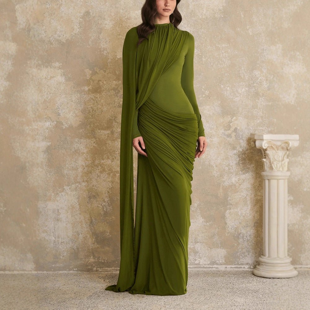 Draped Jersey Gown with Flowing Panel(MS350) - Mariam's Collection