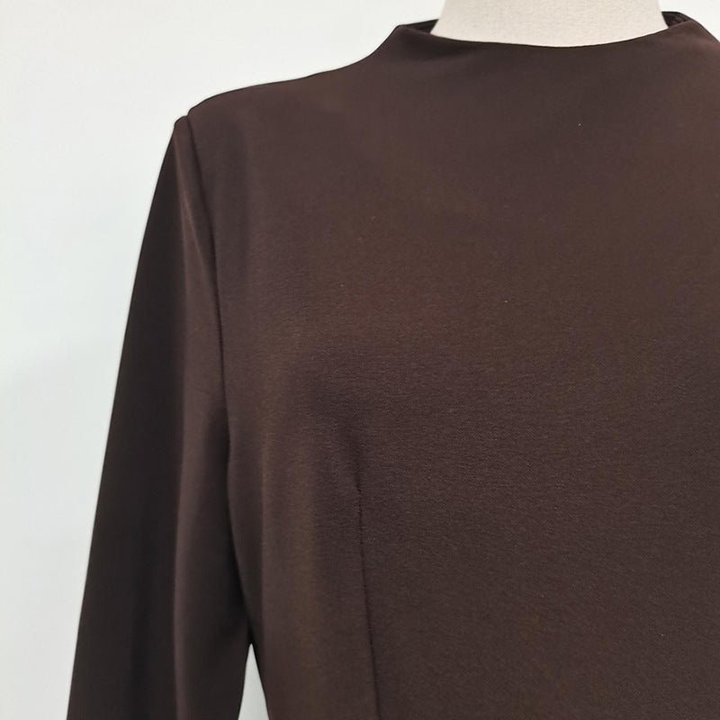 Draped Satin Skirt Dress with Jeweled Brooch(MS321) - Mariam's Collection