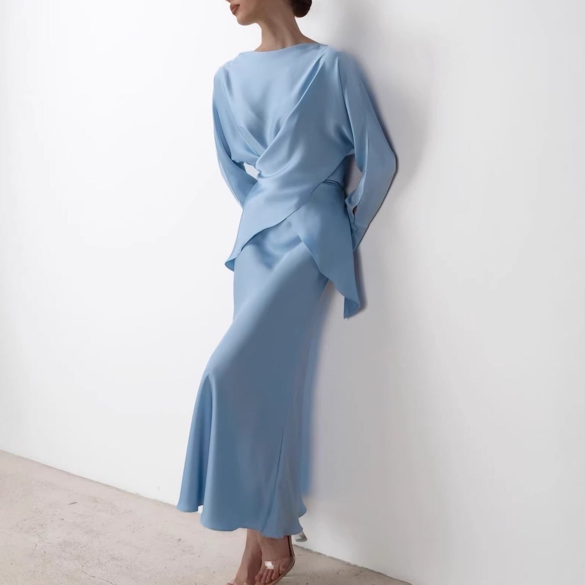 Draped Wrap Top & Maxi Skirt Set(MS333) - Mariam's Collection