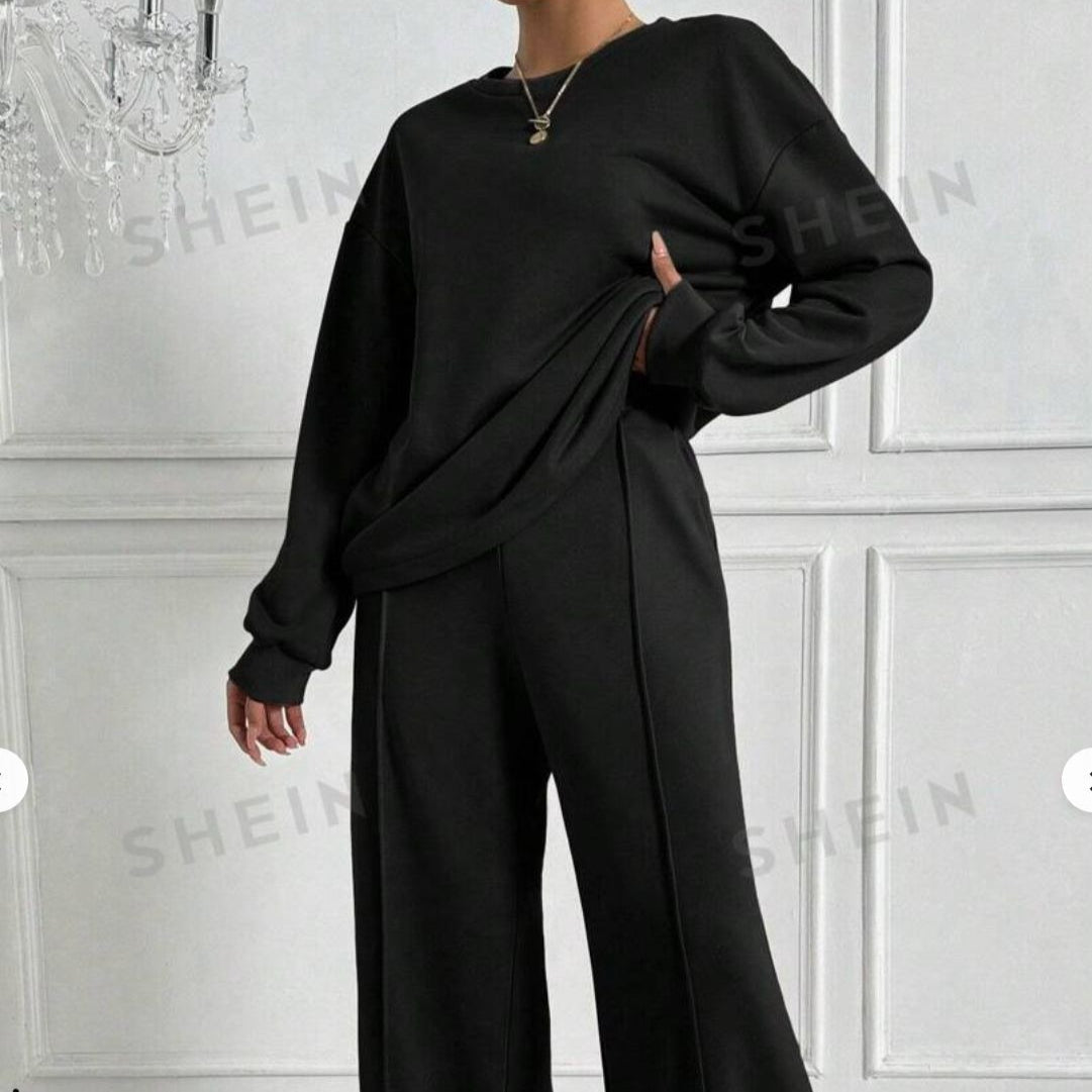 Drop Shoulder Sweatshirt & Wide-Leg Trouser Co-ord Set(MS528) - Mariam's Collection