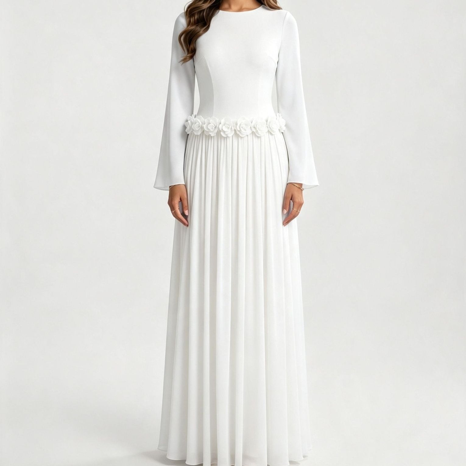 3D Rose Waist Fitted Maxi Dress(MS515)