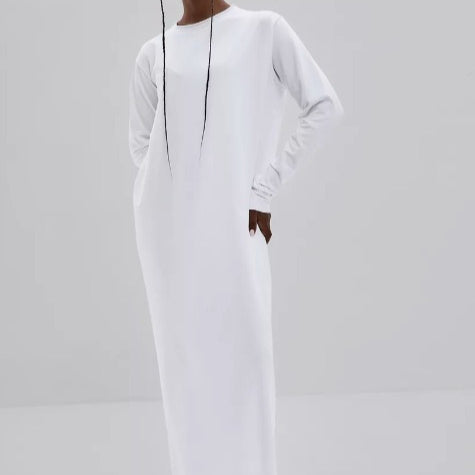 Klassieke Pullover Maxi-jurk | Effen Jurk met Ronde Hals en Lange Mouwen (MA317)