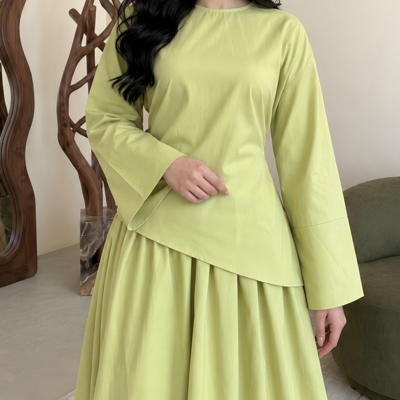 Solid Colour Top & Maxi Skirt Set(MS556)