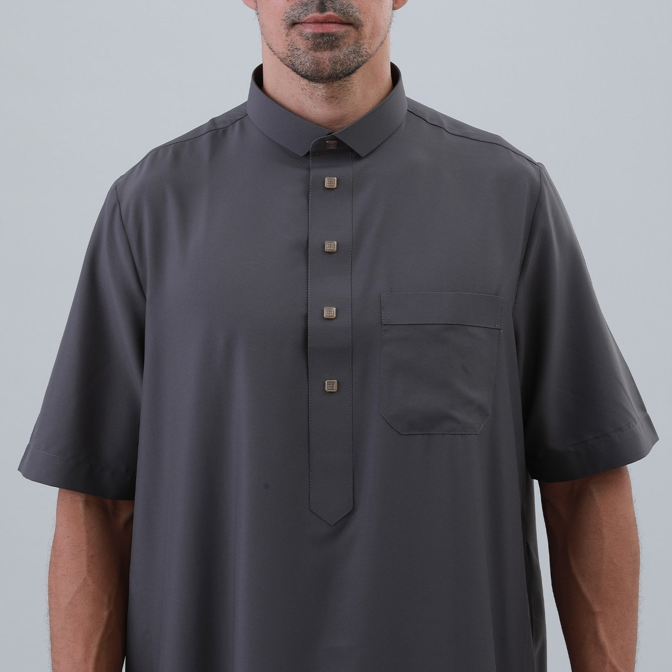 Men's Solid Color Thobe with Button Placket(MT038)