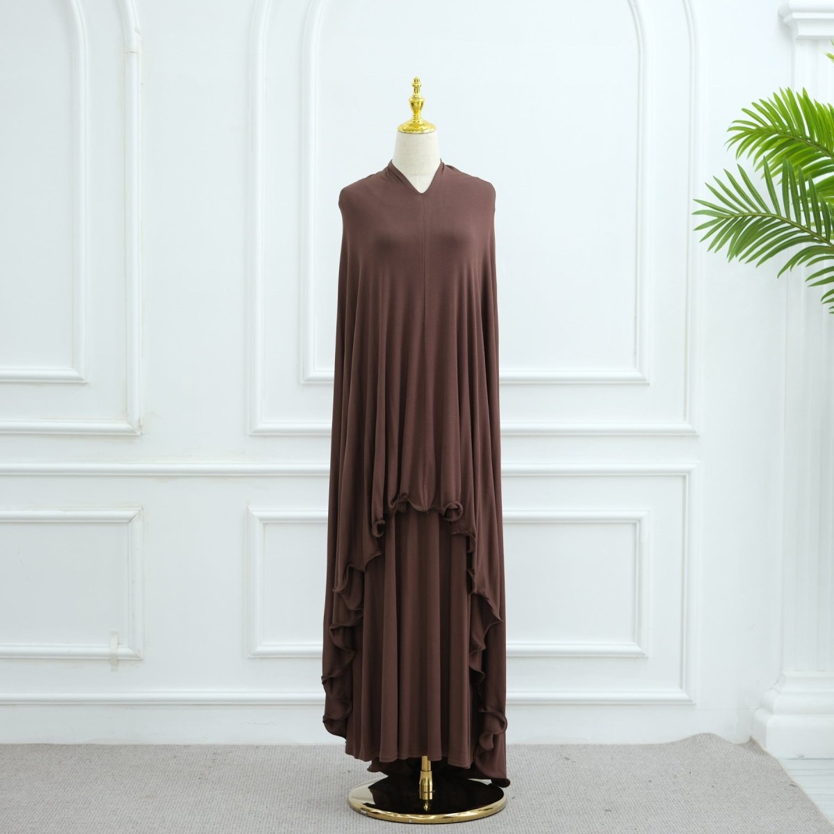 Earthy Tone Modest Abaya Set Simple Solid Color Long Dress & Matching Headscarf Hijab Jilbab. (MJ020) - Mariam's Collection