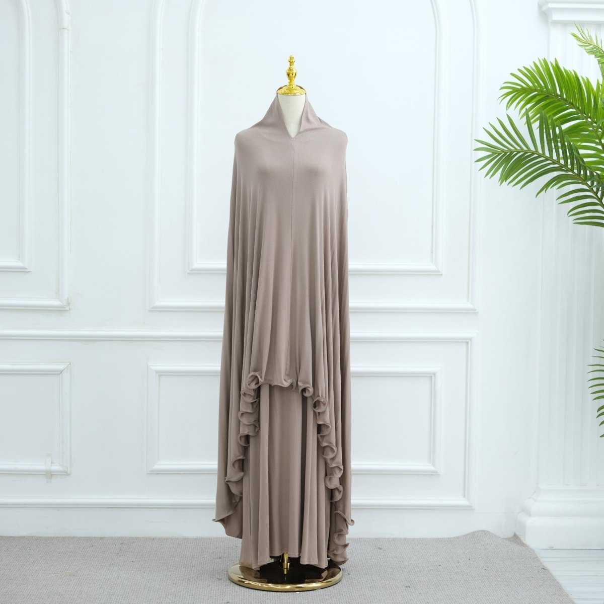 Earthy Tone Modest Abaya Set Simple Solid Color Long Dress & Matching Headscarf Hijab Jilbab. (MJ020) - Mariam's Collection