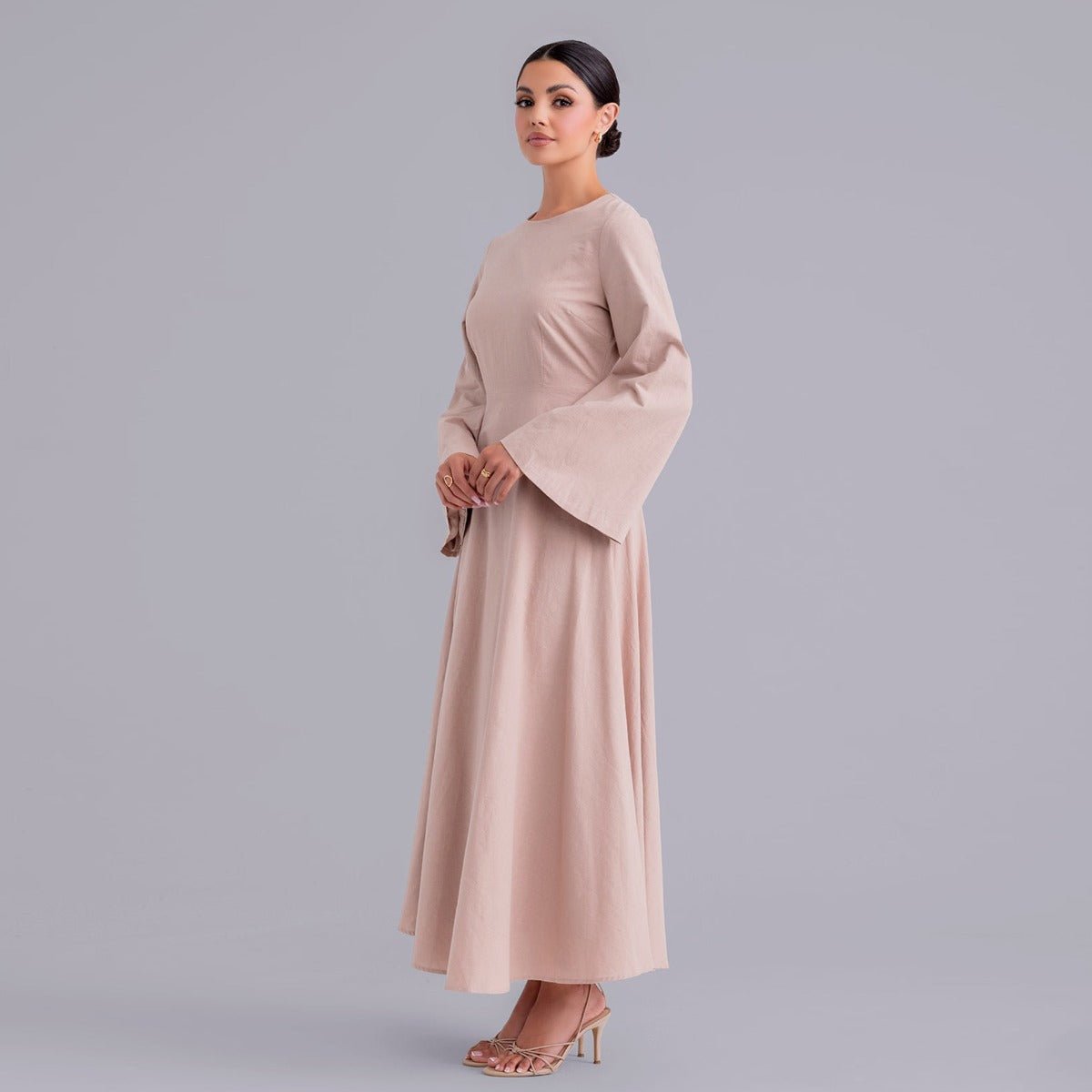 Eco - Friendly Hemp Bamboo Flared Sleeve Dress - Modest Solid Color Maxi(MA286) - Mariam's Collection