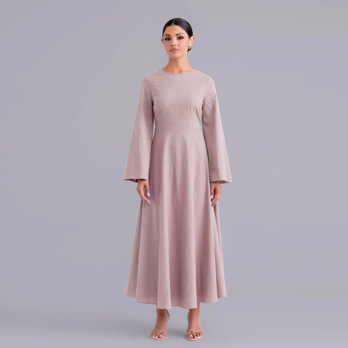 Eco - Friendly Hemp Bamboo Flared Sleeve Dress - Modest Solid Color Maxi(MA286) - Mariam's Collection